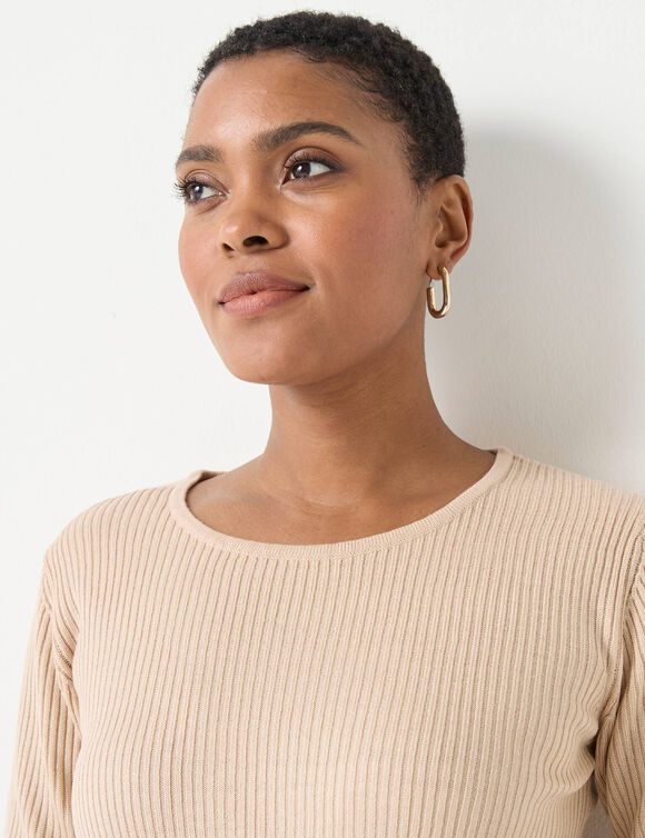 Pull col rond manches longues maille côtelée (grège) Pull col rond manches longues maille côtelée (grège)